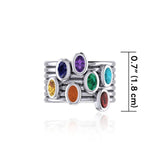 Oval Chakra Gemstone on Silver Stack Ring TRI1856 - Jewelry