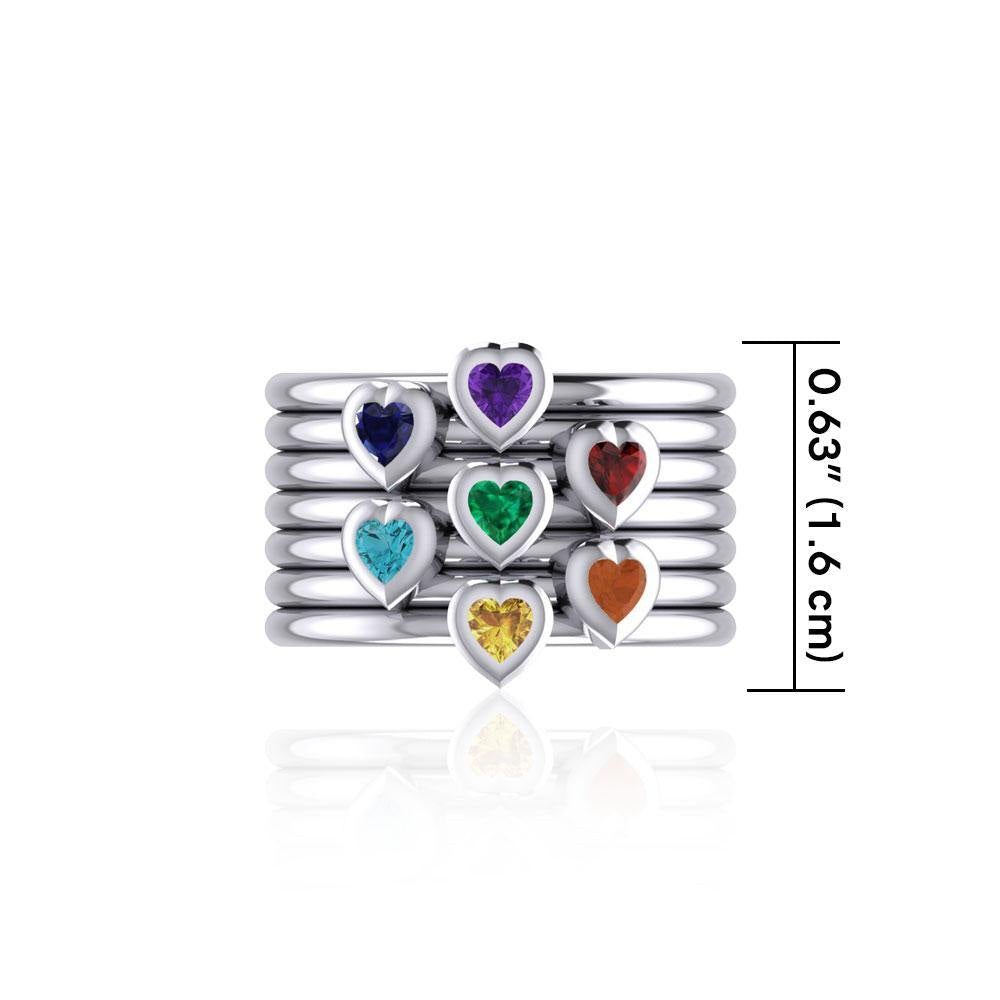 Heart Chakra Gemstone on Silver Stack Ring TRI1857 - Jewelry