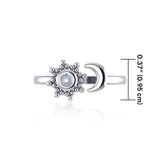 Gemstone Flower with Crescent Moon Silver Ring TRI1875 - Jewelry
