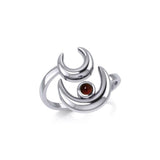 Double Crescent Moon Silver Wrap Ring with Gemstone TRI1892 - Jewelry