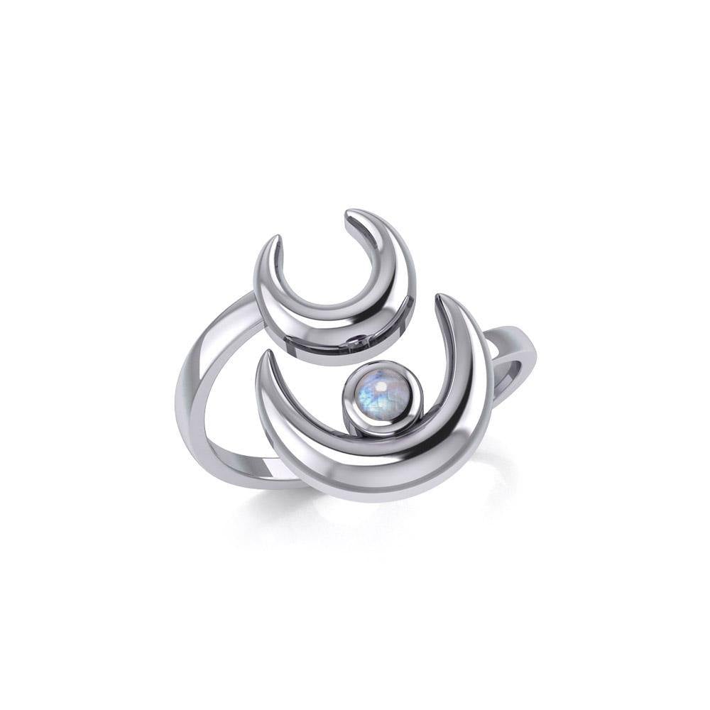 Double Crescent Moon Silver Wrap Ring with Gemstone TRI1892 - Jewelry