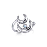 Double Crescent Moon Silver Wrap Ring with Gemstone TRI1892 - Jewelry