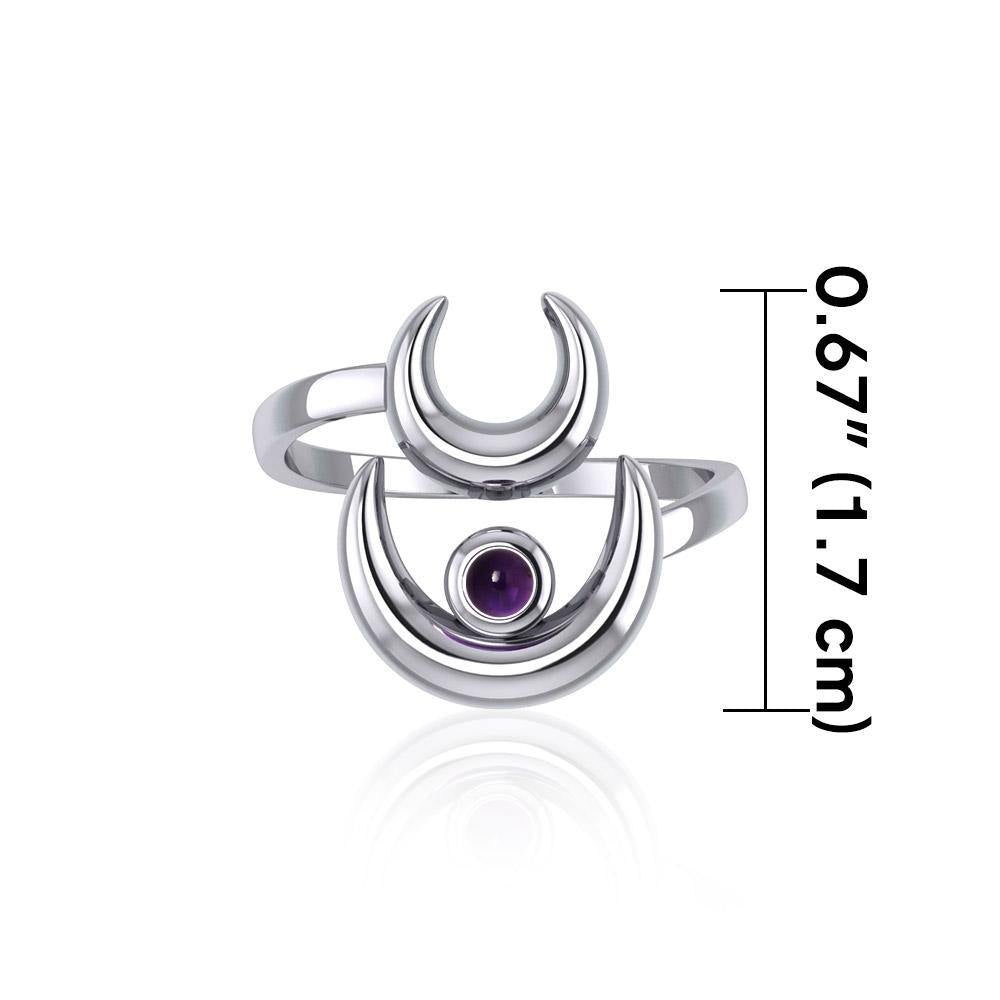 Double Crescent Moon Silver Wrap Ring with Gemstone TRI1892 - Jewelry