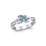 Irish Double Claddagh Silver Ring with Gemstone TRI1900 - Jewelry