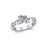 Irish Double Claddagh Silver Ring with Gemstone TRI1900 - Jewelry