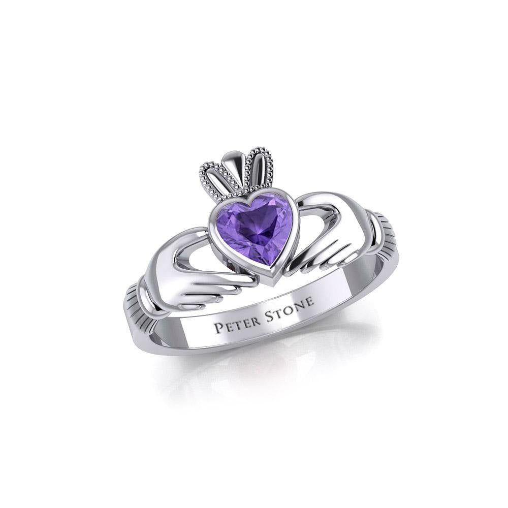 Irish Claddagh Silver Ring with Large Gemstone TRI1901 - Jewelry