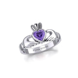 Irish Claddagh Silver Ring with Large Gemstone TRI1901