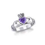 Irish Claddagh Silver Ring with Large Gemstone TRI1901 - Jewelry