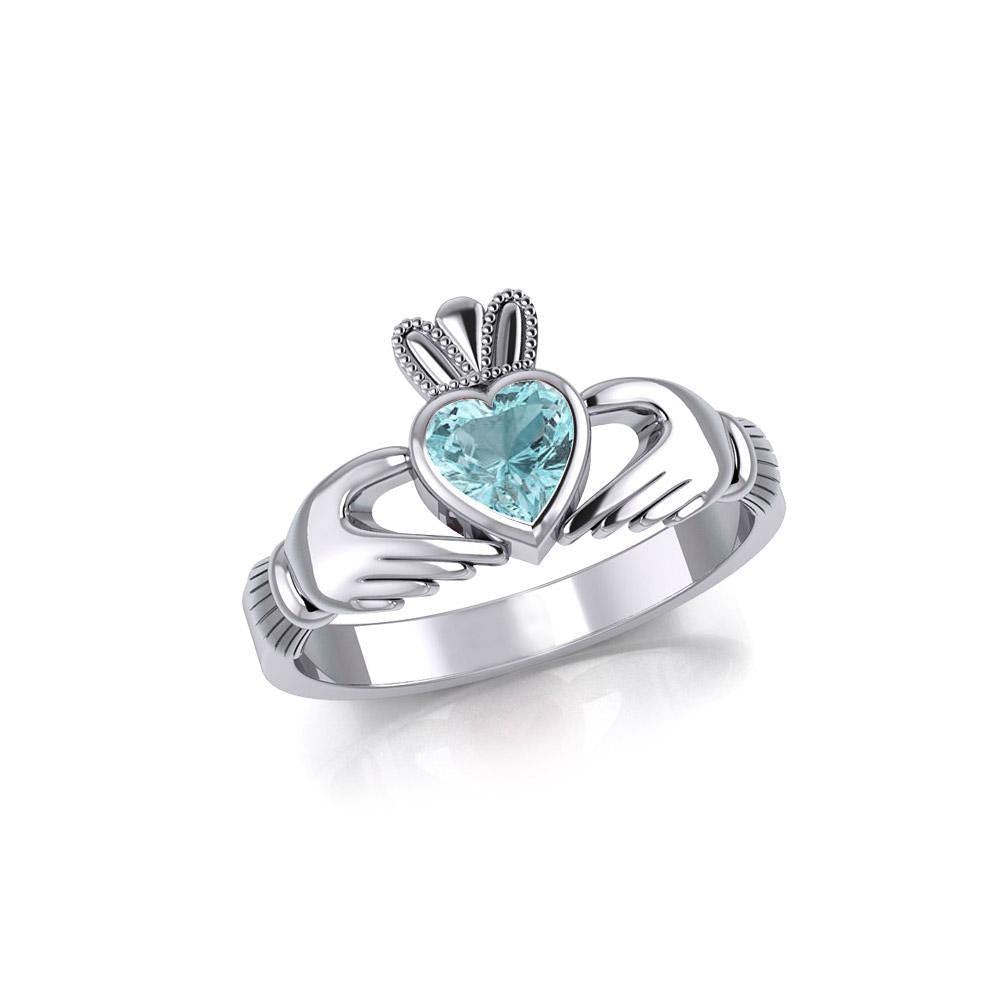 Irish Claddagh Silver Ring with Large Gemstone TRI1901 - Jewelry