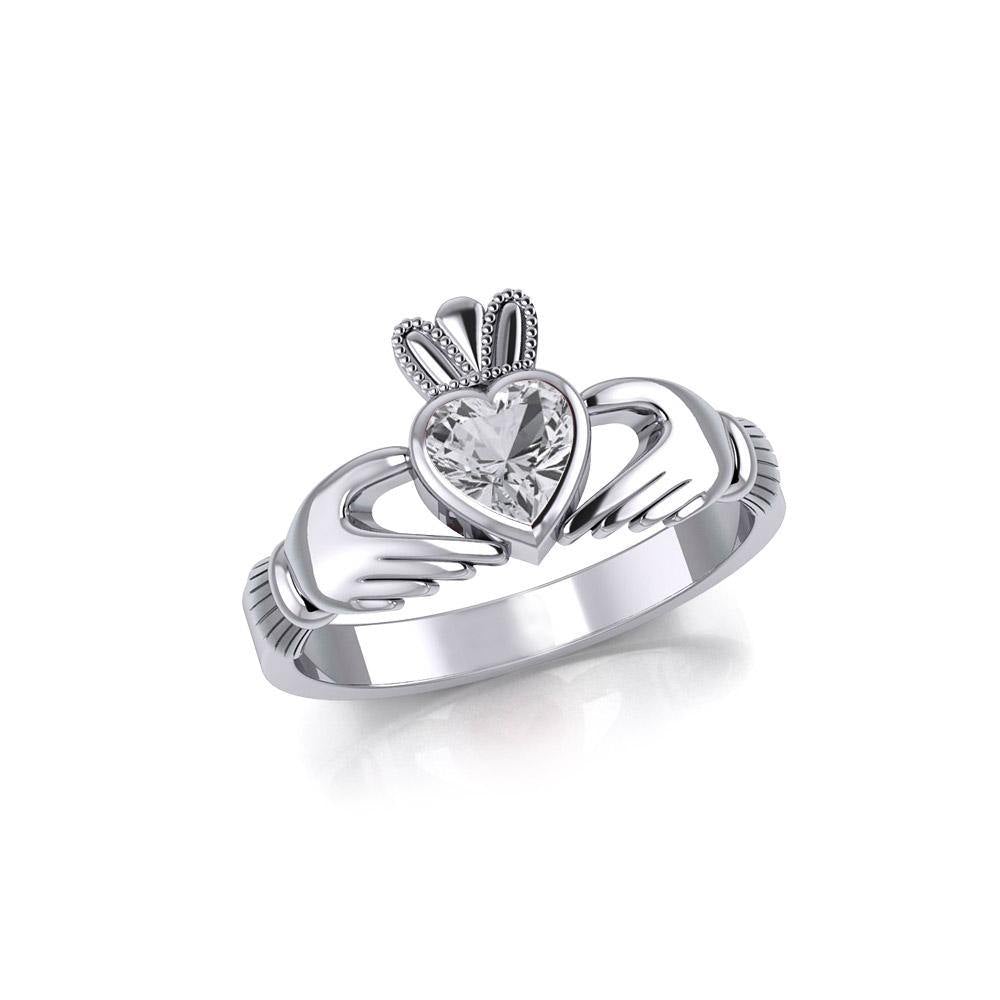 Irish Claddagh Silver Ring with Large Gemstone TRI1901 - Jewelry