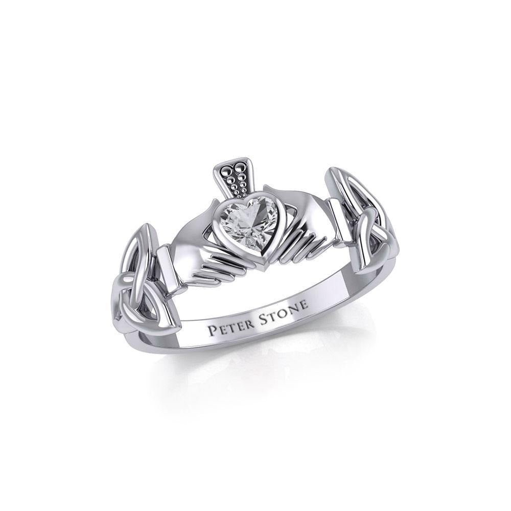 Irish Claddagh with Celtic Hand Silver Ring with Gemstone TRI1902 - Jewelry