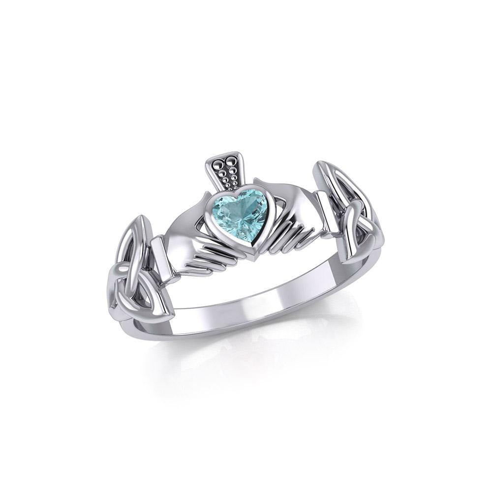 Irish Claddagh with Celtic Hand Silver Ring with Gemstone TRI1902 - Jewelry