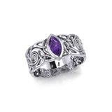 Celtic Silver Spiral Band Ring with Marquise Gemstone TRI1914 - Jewelry