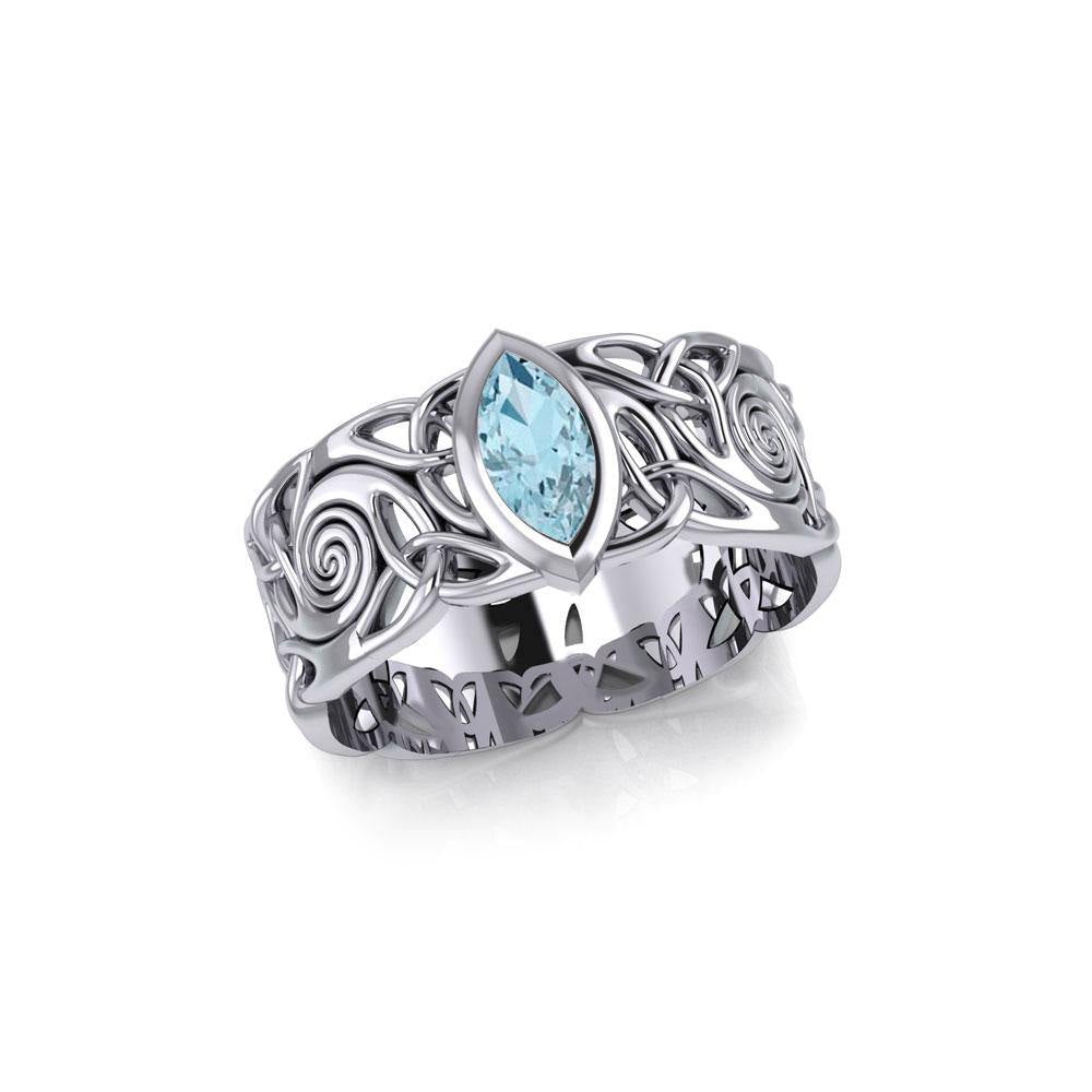 Celtic Silver Spiral Band Ring with Marquise Gemstone TRI1914 - Jewelry