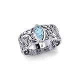 Celtic Silver Spiral Band Ring with Marquise Gemstone TRI1914 - Jewelry