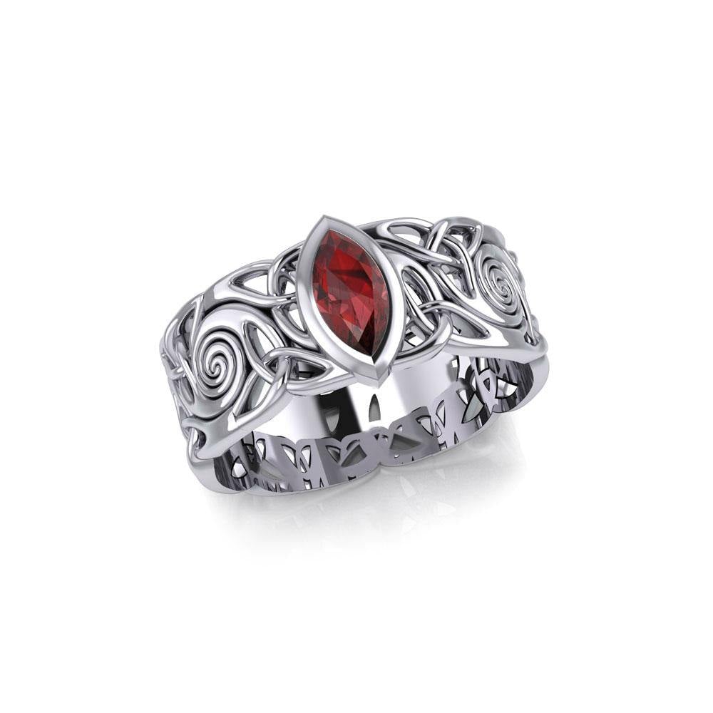 Celtic Silver Spiral Band Ring with Marquise Gemstone TRI1914 - Jewelry