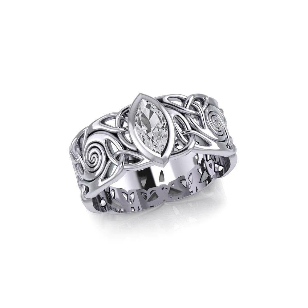 Celtic Silver Spiral Band Ring with Marquise Gemstone TRI1914 - Jewelry