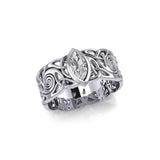 Celtic Silver Spiral Band Ring with Marquise Gemstone TRI1914 - Jewelry