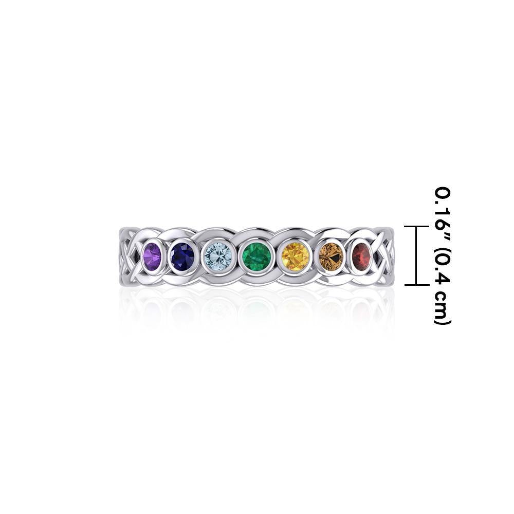 Celtic Silver Band Ring with Chakra Gemstones TRI1918 - Jewelry