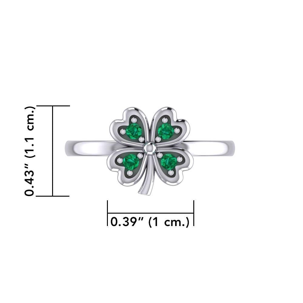 Lucky Four Leaf Clover Silver Ring with Gemstone TRI1934 - Jewelry