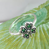 Lucky Four Leaf Clover Sterling Silver Ring with Gemstone TRI1934
