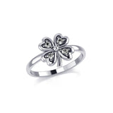 Lucky Four Leaf Clover Silver Ring with Gemstone TRI1934 - Jewelry