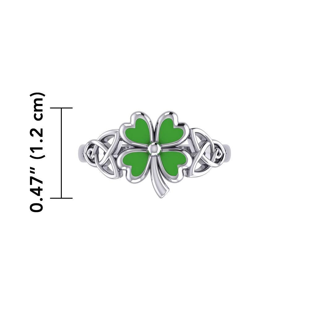 Celtic with Lucky Four Leaf Clover Silver Ring with Enamel TRI1938 - Jewelry
