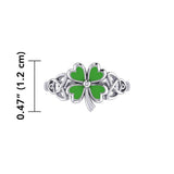 Celtic with Lucky Four Leaf Clover Silver Ring with Enamel TRI1938 - Jewelry