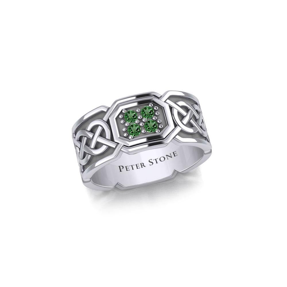 Celtic Knotwork Silver Band Ring with Gemstones TRI1947 - Jewelry