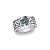 Celtic Knotwork Silver Band Ring with Gemstones TRI1947 - Jewelry