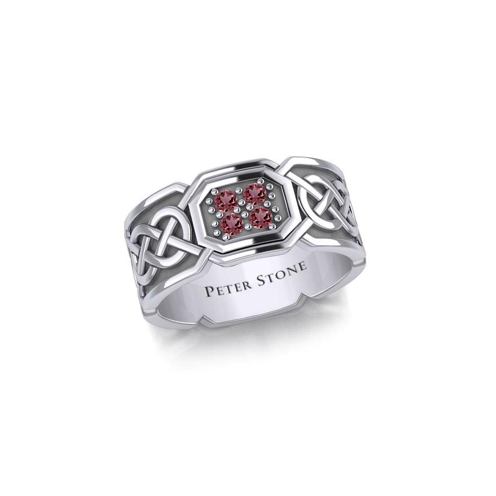 Celtic Knotwork Silver Band Ring with Gemstones TRI1947 - Jewelry