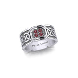 Celtic Knotwork Silver Band Ring with Gemstones TRI1947 - Jewelry