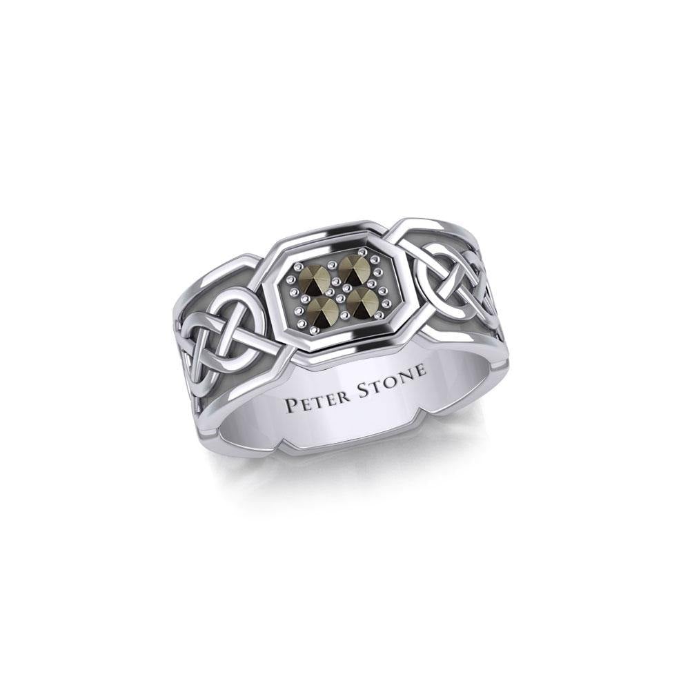 Celtic Knotwork Silver Band Ring with Gemstones TRI1947 - Jewelry
