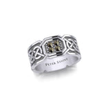 Celtic Knotwork Silver Band Ring with Gemstones TRI1947 - Jewelry