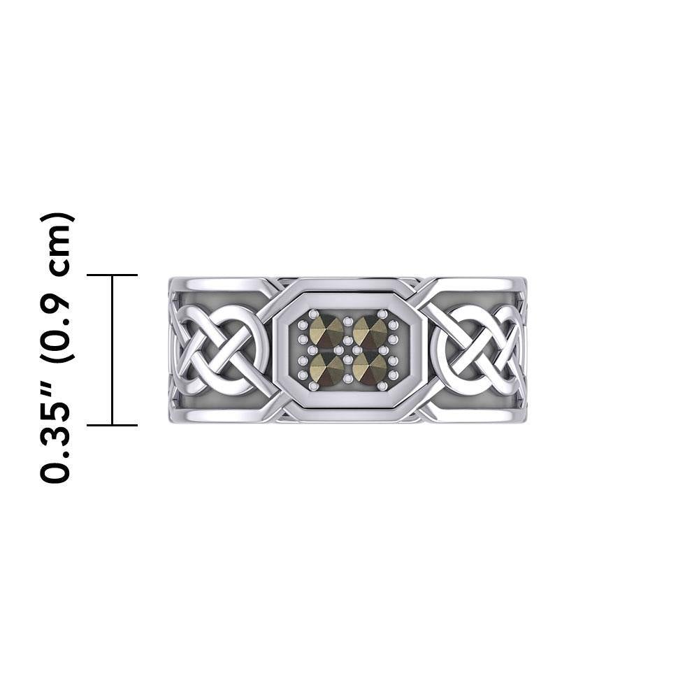 Celtic Knotwork Silver Band Ring with Gemstones TRI1947 - Jewelry