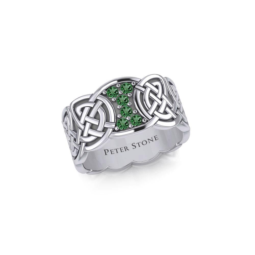 Celtic Knotwork Silver Band Ring with Gemstones TRI1949 - Jewelry