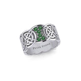 Celtic Knotwork Silver Band Ring with Gemstones TRI1949 - Jewelry