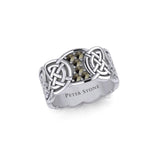 Celtic Knotwork Silver Band Ring with Gemstones TRI1949 - Jewelry