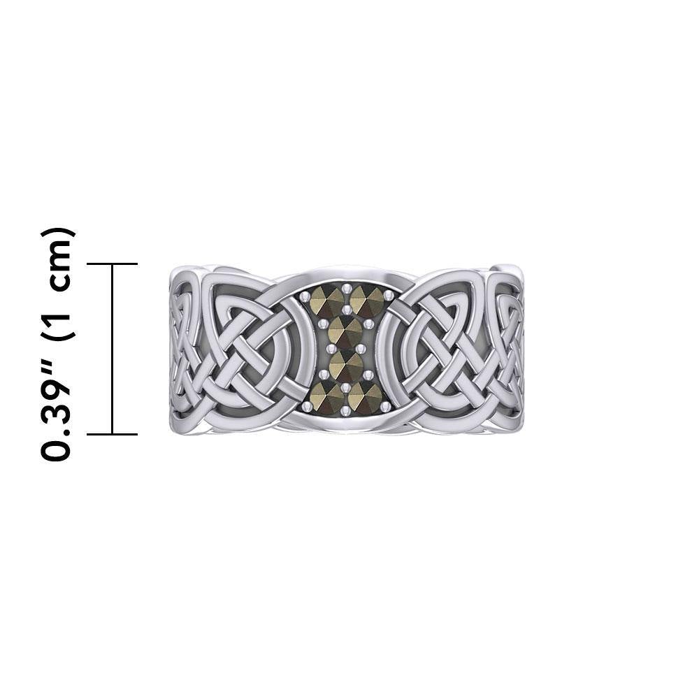 Celtic Knotwork Silver Band Ring with Gemstones TRI1949 - Jewelry