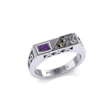 Celtic Trinity Knot Silver Rectangle Band Ring with Gemstones TRI1955 - Jewelry