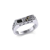 Celtic Trinity Knot Silver Rectangle Band Ring with Gemstones TRI1955 - Jewelry