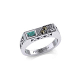 Celtic Trinity Knot Silver Rectangle Band Ring with Gemstones TRI1955 - Jewelry
