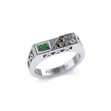 Celtic Trinity Knot Silver Rectangle Band Ring with Gemstones TRI1955 - Jewelry