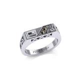Celtic Trinity Knot Silver Rectangle Band Ring with Gemstones TRI1955 - Jewelry
