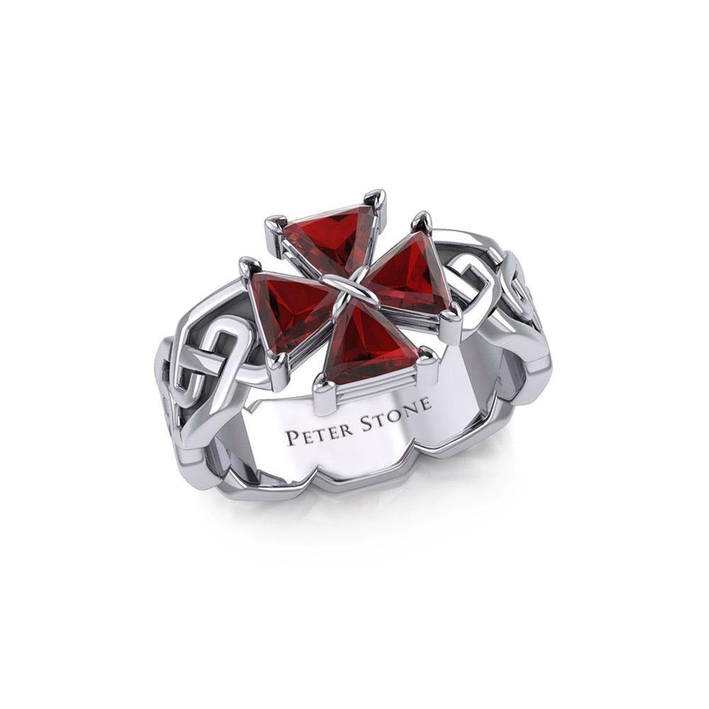 Celtic Knotwork Silver Band Ring with Cross Gemstone TRI1958 - Jewelry