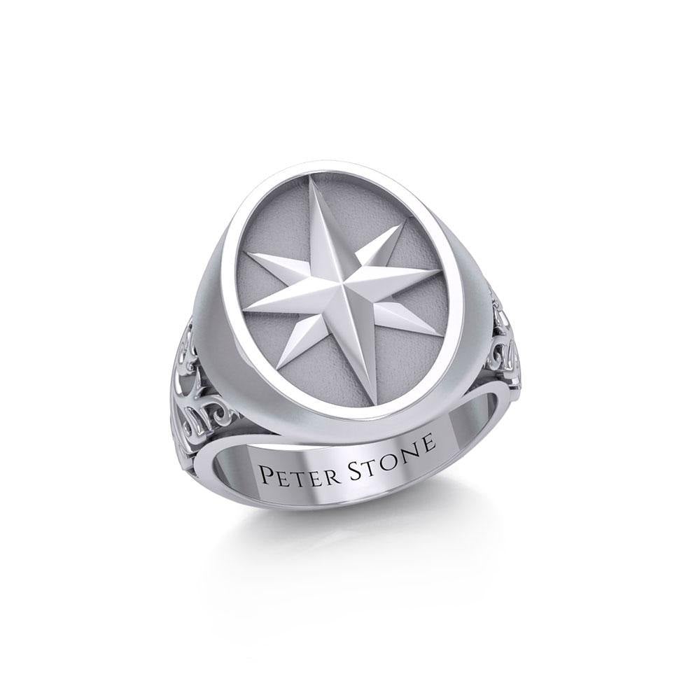Compass Silver Signet Men Ring TRI1964 - Jewelry