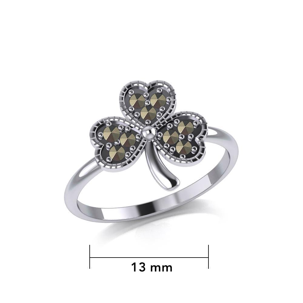 A young spring of luck and happiness Silver Celtic Shamrock Ring with Marcasite TRI2029 - Jewelry