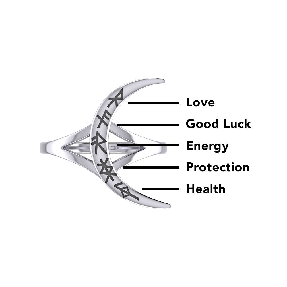 Crescent Moon with Meaningful Bind Runes Ring TRI2267