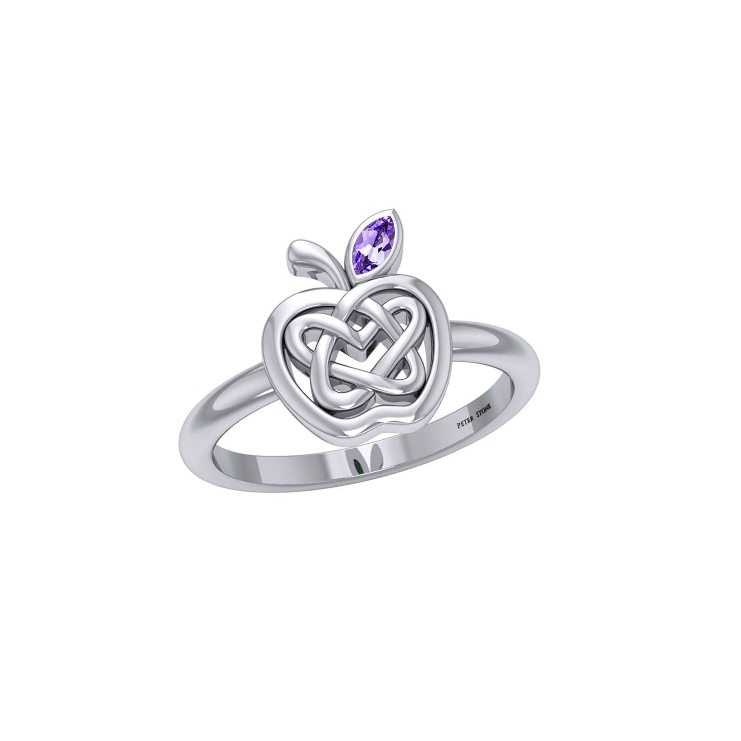 Celtic Spiritual Fruit Apple with Double Heart Silver Ring with Gemstone TRI2277