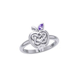 Celtic Spiritual Fruit Apple with Double Heart Silver Ring with Gemstone TRI2277